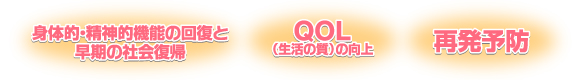 身体的・精神的機能の回復と早期の社会復帰
QOL(生活の質)の向上
再発予防